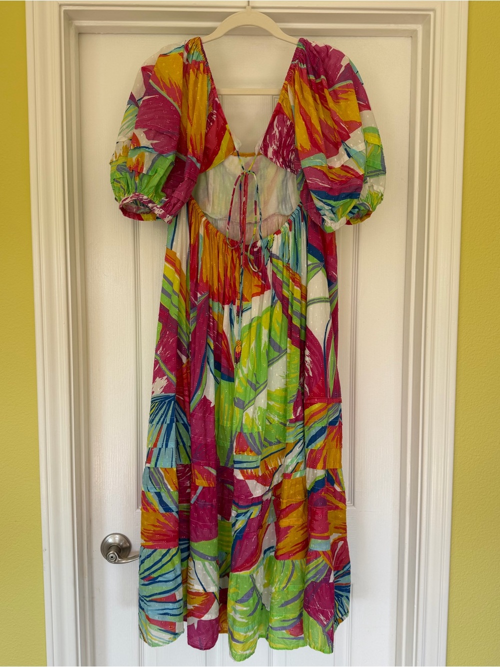 FARM Rio Pink, Lime, Blue & Yellow Puff Sleeve Midi Dress - Picture 5 of 7